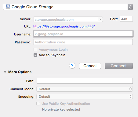 CyberDuck Google Cloud Storage