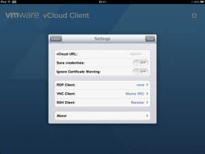 Configuring and using VMware vCloud iPad app